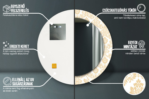 Rund spegel med tryck Barock damast