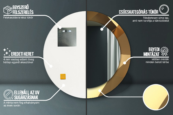 Rund spegel med tryck Guld abstraktion