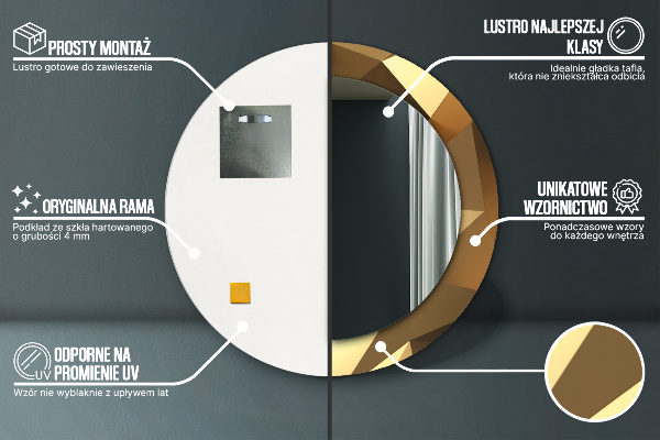 Rund spegel med tryck Guld abstraktion