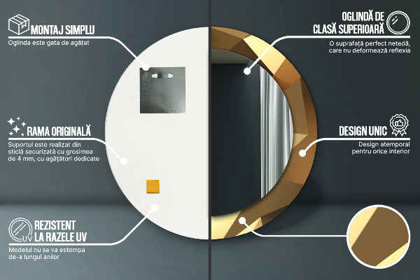Rund spegel med tryck Guld abstraktion