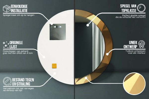 Rund spegel med tryck Guld abstraktion