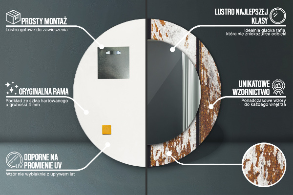 Rund spegel med tryck Vintage mörkt trä