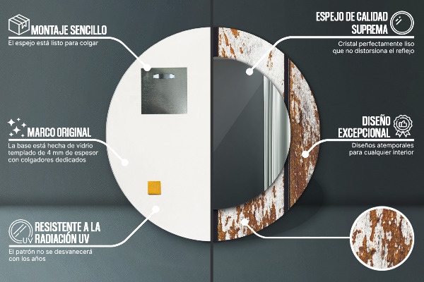 Rund spegel med tryck Vintage mörkt trä