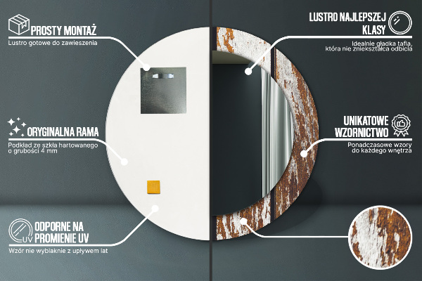 Rund spegel med tryck Vintage mörkt trä