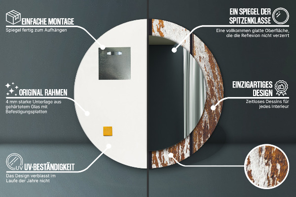 Rund spegel med tryck Vintage mörkt trä