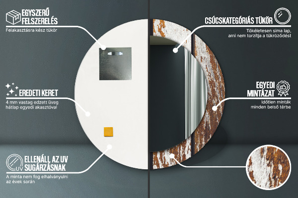 Rund spegel med tryck Vintage mörkt trä