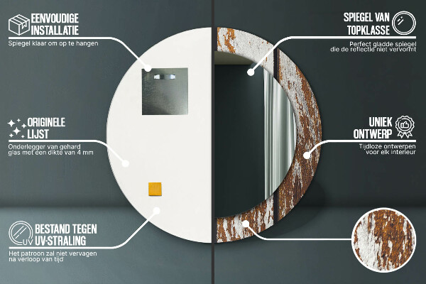 Rund spegel med tryck Vintage mörkt trä