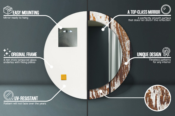 Rund spegel med tryck Vintage mörkt trä