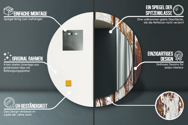 Rund spegel med tryck Vintage mörkt trä