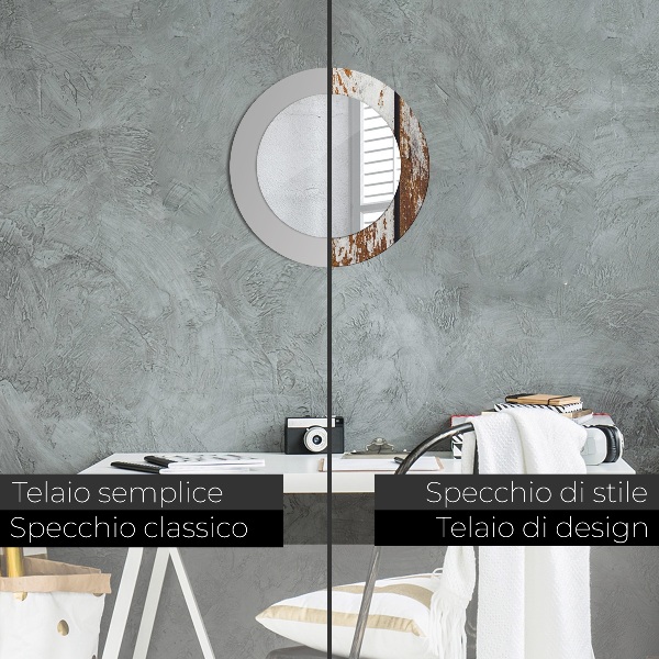 Rund spegel med tryck Vintage mörkt trä