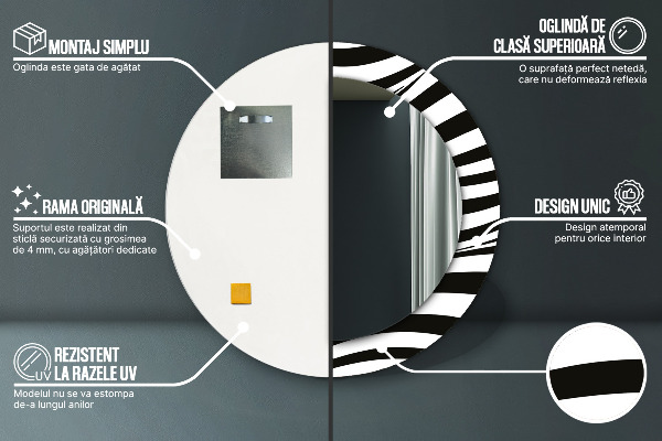 Rund spegel med tryck Abstrakt våg