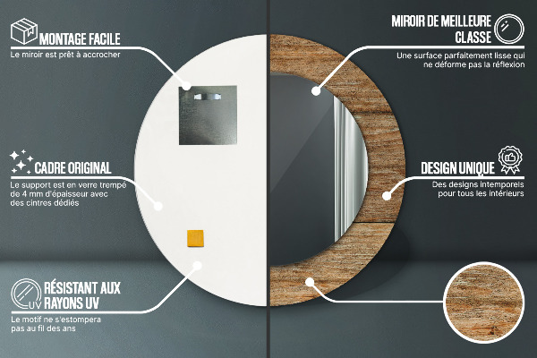 Rund spegel med tryck Gammalt trä