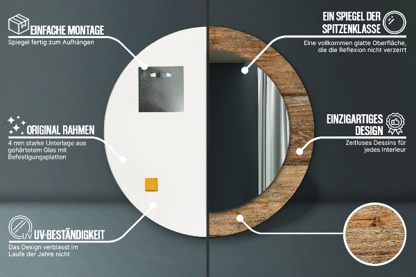 Rund spegel med tryck Gammalt trä