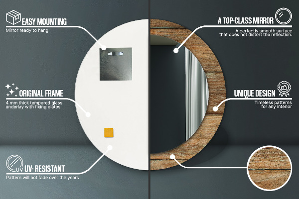 Rund spegel med tryck Gammalt trä