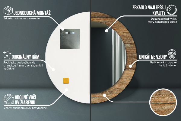 Rund spegel med tryck Gammalt trä