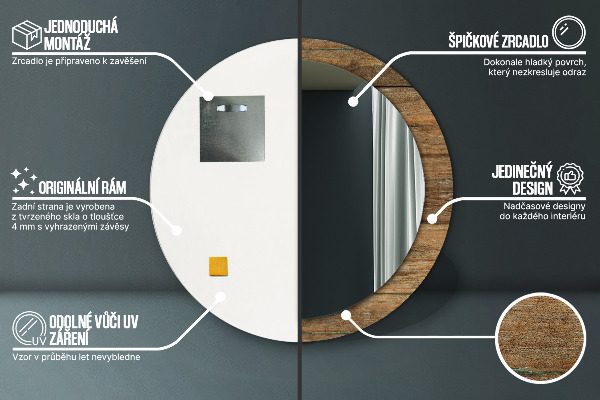 Rund spegel med tryck Gammalt trä