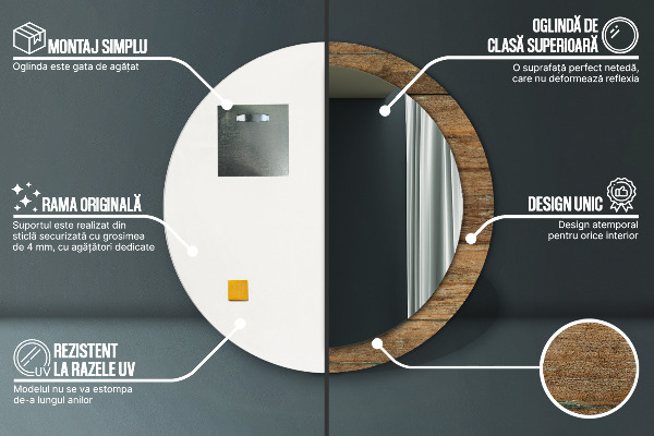 Rund spegel med tryck Gammalt trä