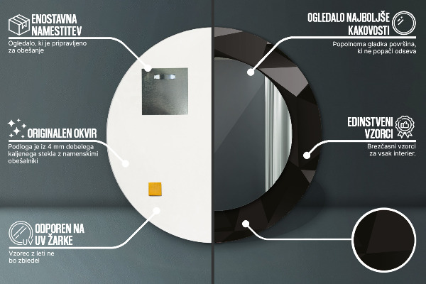 Rund spegel med tryck Abstrakt svart