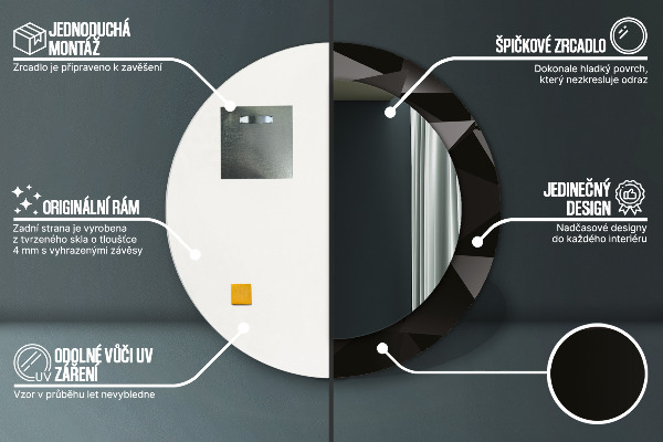 Rund spegel med tryck Abstrakt svart