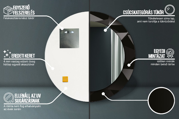 Rund spegel med tryck Abstrakt svart
