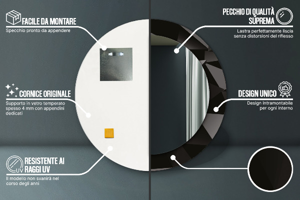 Rund spegel med tryck Abstrakt svart