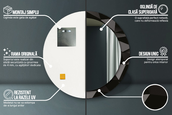 Rund spegel med tryck Abstrakt svart