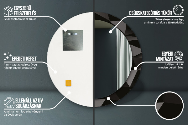 Rund spegel med tryck Abstrakt svart