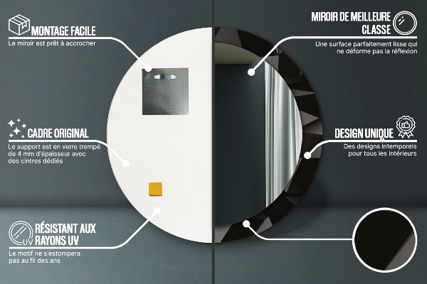 Rund spegel med tryck Abstrakt svart