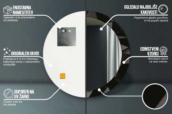 Rund spegel med tryck Abstrakt svart