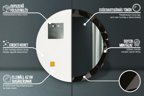 Rund spegel med tryck Abstrakt svart