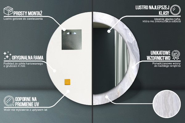 Rund spegel med tryck Abstrakt marmor