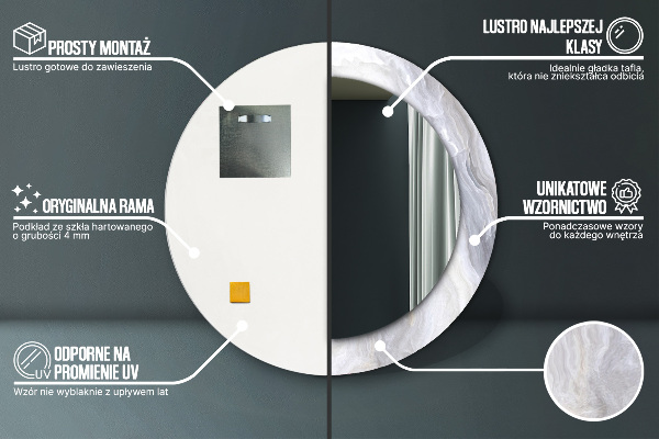 Rund spegel med tryck Abstrakt marmor