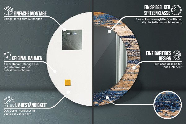 Rund spegel med tryck Abstrakt trä