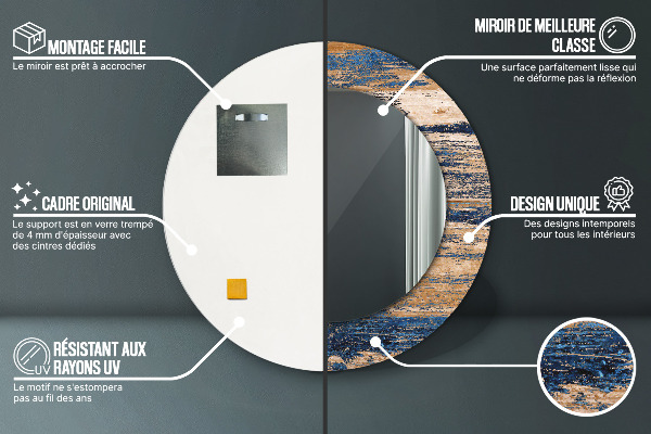 Rund spegel med tryck Abstrakt trä