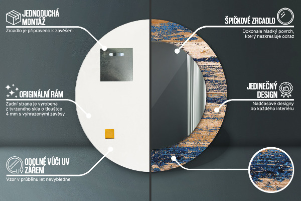 Rund spegel med tryck Abstrakt trä