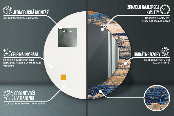 Rund spegel med tryck Abstrakt trä