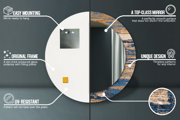 Rund spegel med tryck Abstrakt trä