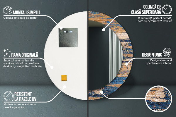 Rund spegel med tryck Abstrakt trä