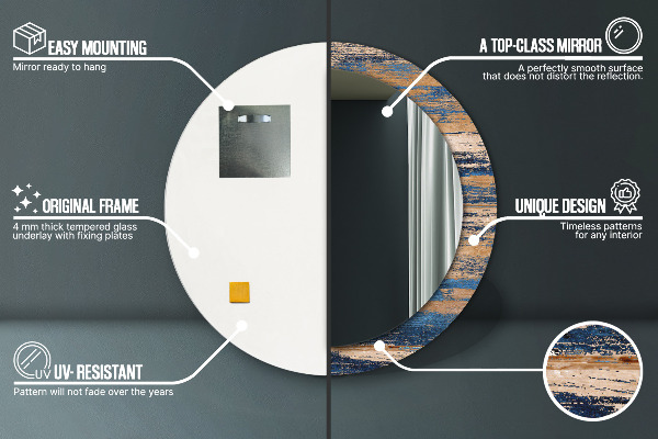 Rund spegel med tryck Abstrakt trä