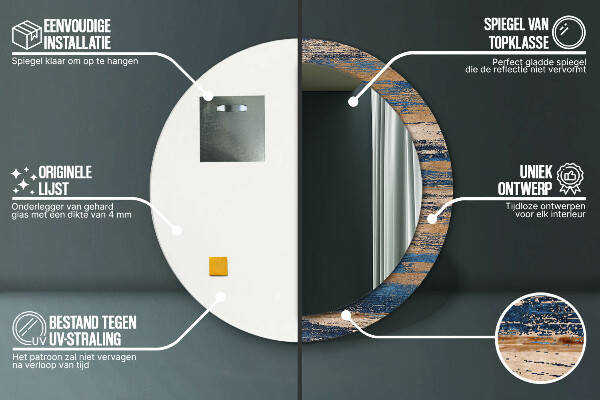 Rund spegel med tryck Abstrakt trä