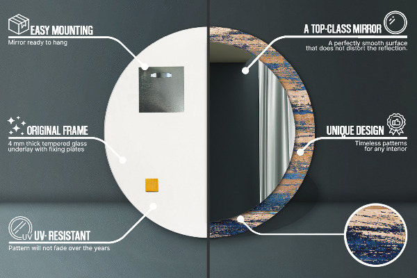 Rund spegel med tryck Abstrakt trä