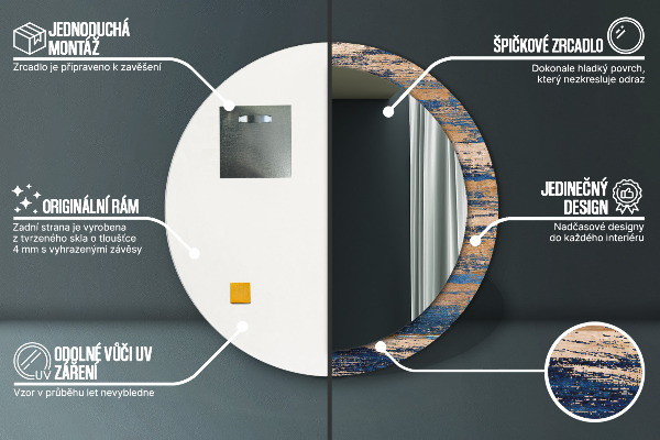 Rund spegel med tryck Abstrakt trä