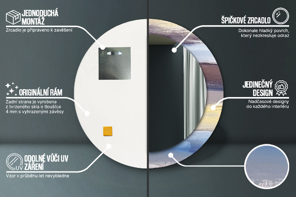 Rund spegel med tryck Abstrakt bild