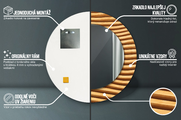 Rund spegel med tryck Trävåg
