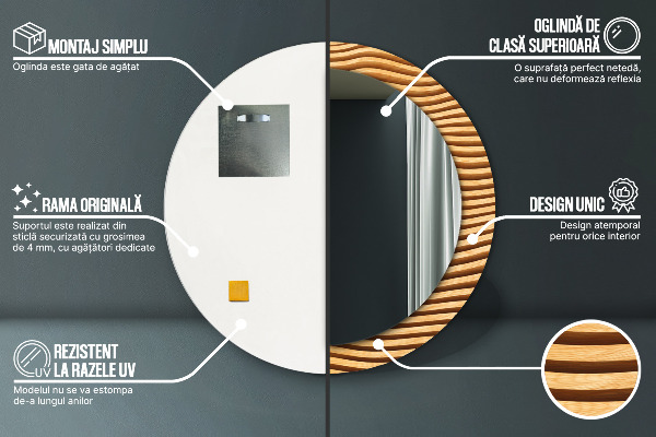 Rund spegel med tryck Trävåg