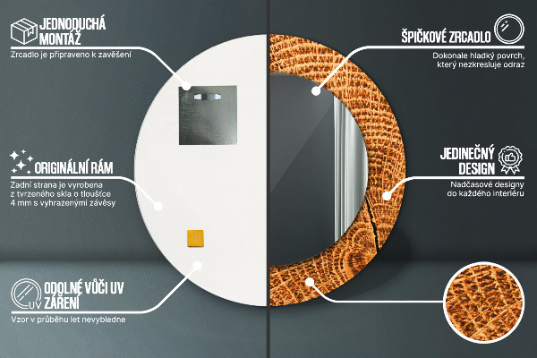 Rund spegel med tryck Ekträ