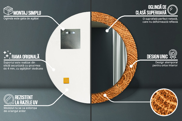 Rund spegel med tryck Ekträ