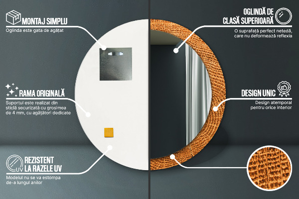 Rund spegel med tryck Ekträ