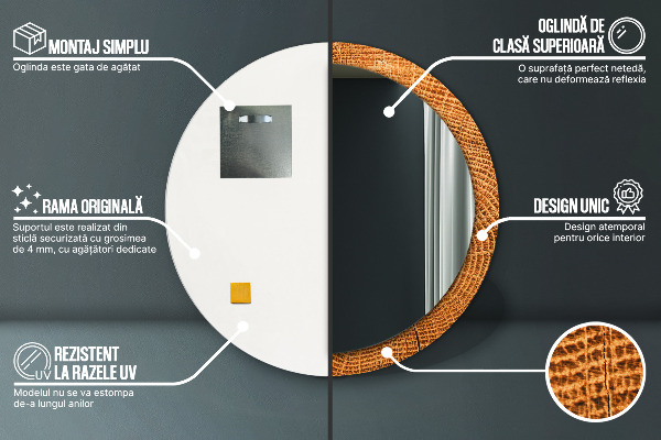 Rund spegel med tryck Ekträ