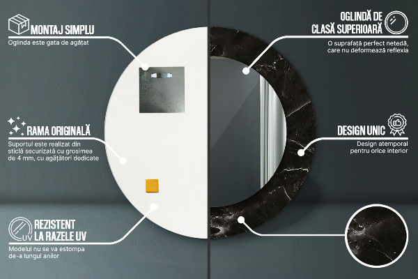 Rund spegel med tryck Marmor sten